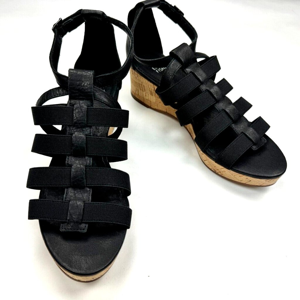 Eileen Fisher Leather Gladiator Wedge Sandals Women 9 Nwob Fisherman Platform